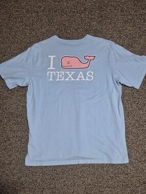 Vineyard Vines Light Blue Pocket Tee with Pink Whale